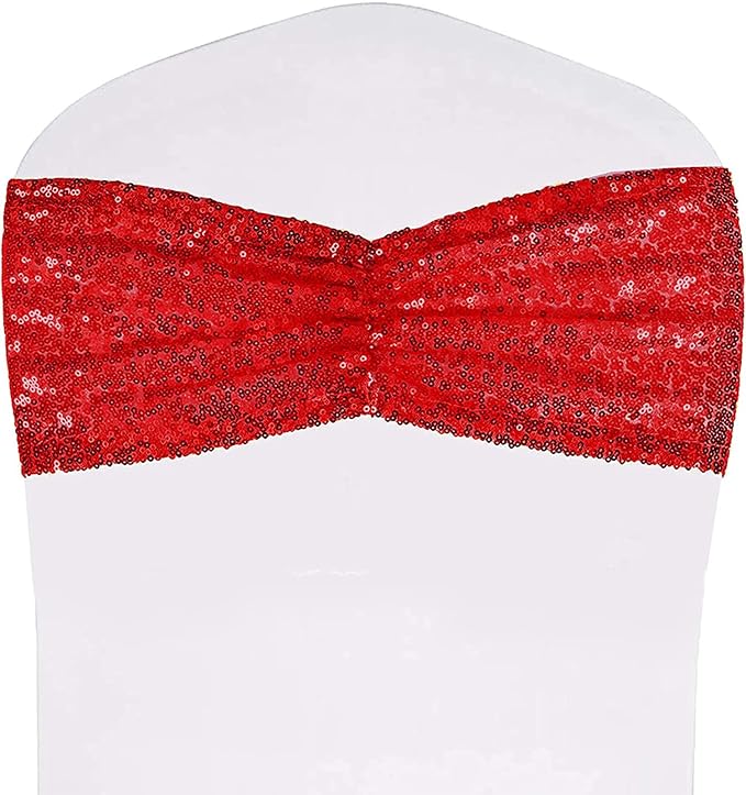 SquarePie Pack of 100 Chair Sashes Sparkly Red Sequin Bands - Image 2
