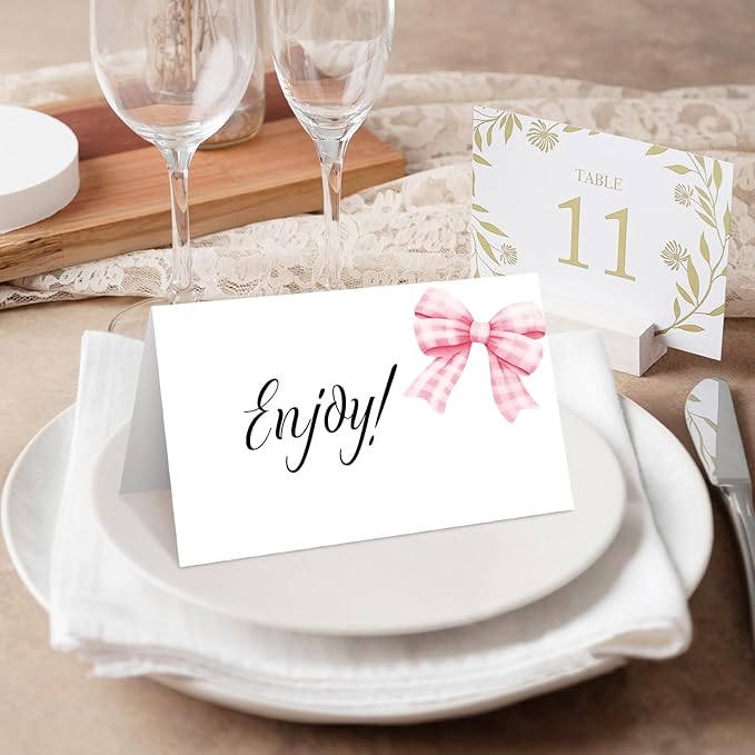 25 Bow Place Cards for Table Seating, Watercolor Wedding Name Place Card - Image 4