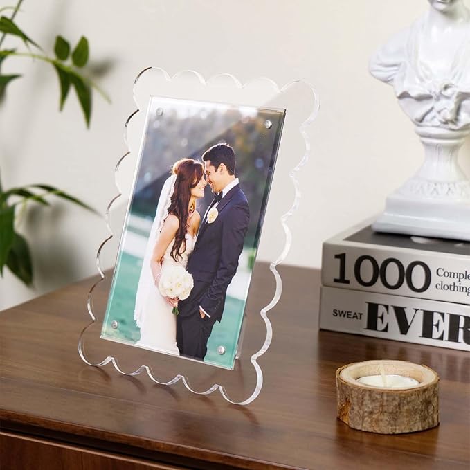 Cuspin 2 Pack 4x6 Acrylic Frame, Scalloped Picture Frame Clear Magnetic Acrylic - Image 2