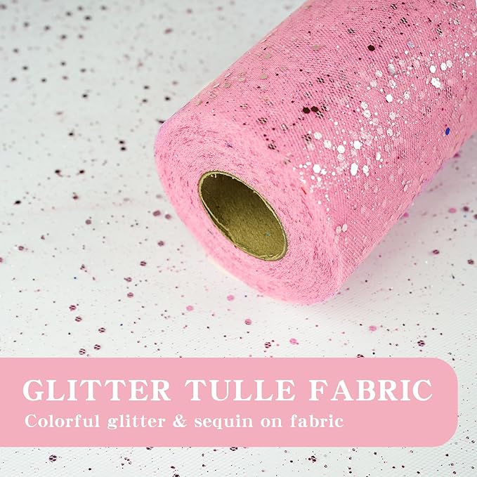 Glitter Tulle Rolls, 6” by 50 Yards Sparkling Tulle Spool Ribbon Sequin Tulle - Image 3