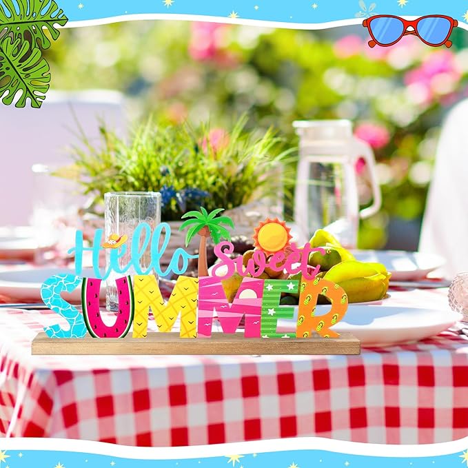 Hello Sweet Summer Metal Sign Rustic Table Decor Holiday Tiered Tray Decor - Image 4