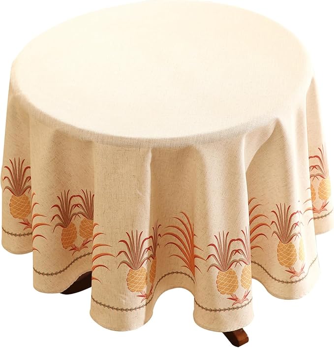 patdrea Designer Tablecloth for Round Table, Pineapple Pattern Linen Tablecloths by Welcometopatdrea