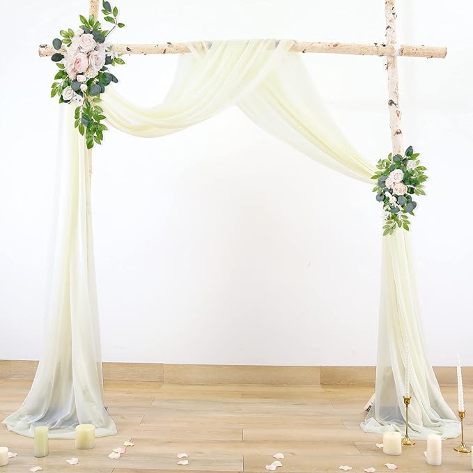 Wedding Arch Draping Fabric Beige Arch Drapes Sheer Backdrop Curtain - Image 4