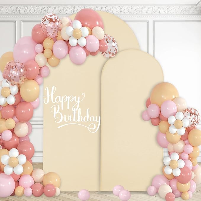 WEERRW Beige Arch Backdrop Cover Set of 2 Spandex Fitted Round Top Chiara by WEERRW