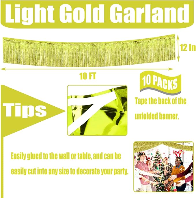 10 Pack 10 Feet Foil Fringe Garland Metallic Tinsel Streamers Banner Wall - Image 2
