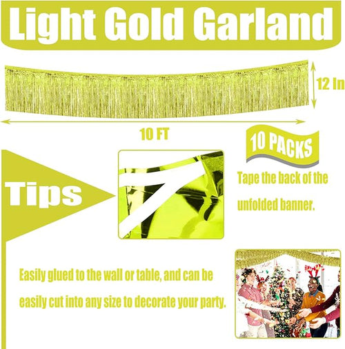 10 Pack 10 Feet Foil Fringe Garland Metallic Tinsel Streamers Banner Wall - Image 2