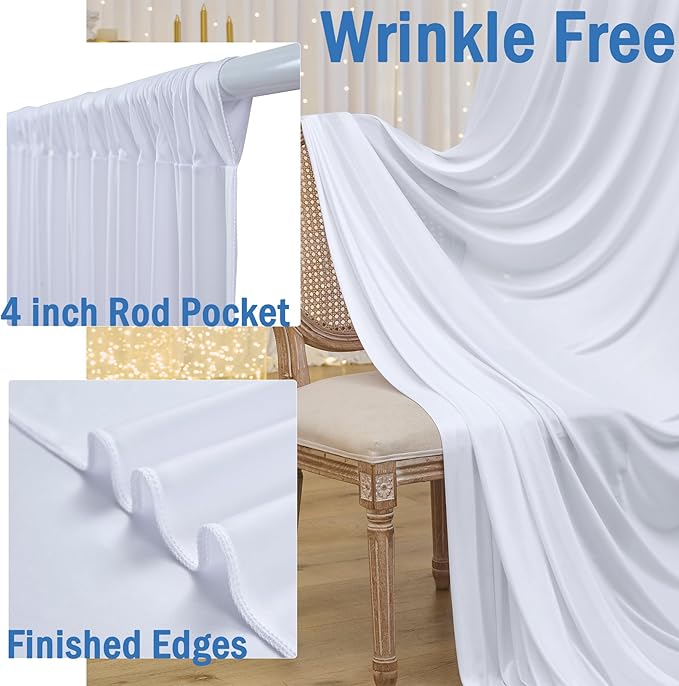 40ftx10ft Wrinkle Free White Backdrop Curtains - Image 2