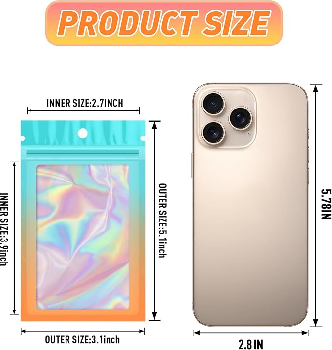 Funfery 100 Pack Gradient Holographic Bags, Resealable Mylar Bags - Image 2