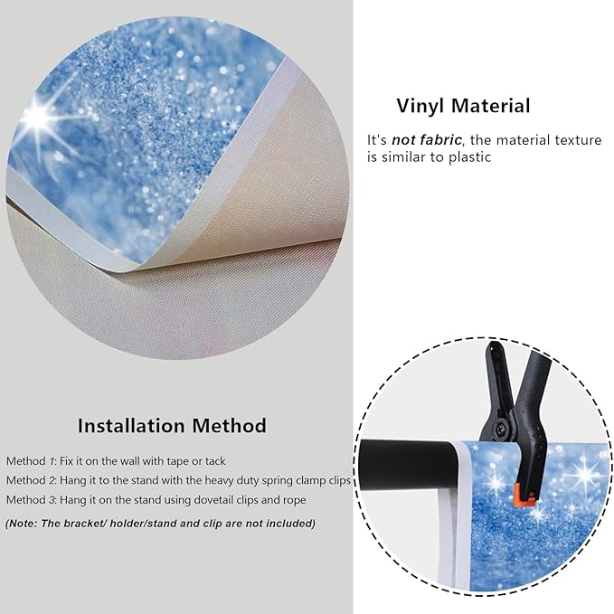 YongFoto Silver Blue Glitter Backdrop 20x10ft Silver Light Spots Blue Sequin - Image 4