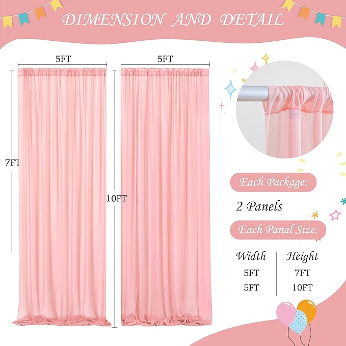 Wish Care 10ft x 10ft Baby Pink Chiffon Backdrop Curtain - Image 7