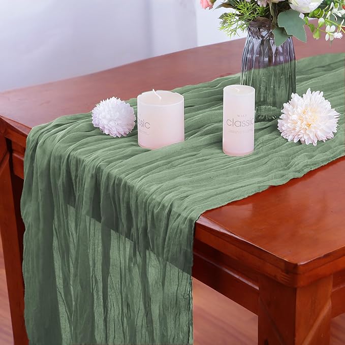 4 Pack Sage Green Cheesecloth Table Runner 35x120 Inch Boho Gauze Fabric Cheese - Image 4