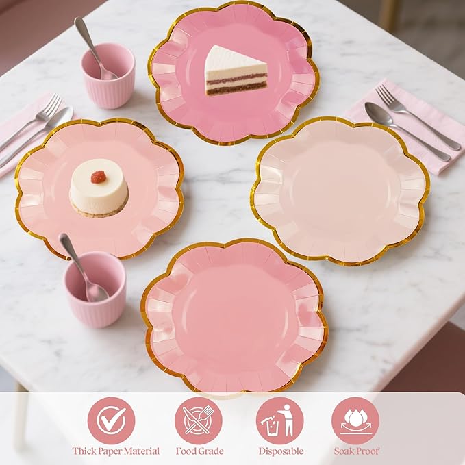 48Pcs Light Pink Scalloped Party Plates - Image 3