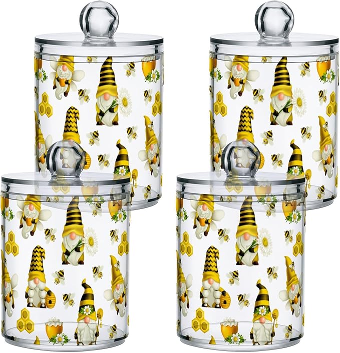 Qtip Holder Dispenser 2 Pack Gnome Bees Flying Dwarf Daisy Apothecary Jars - Image 2