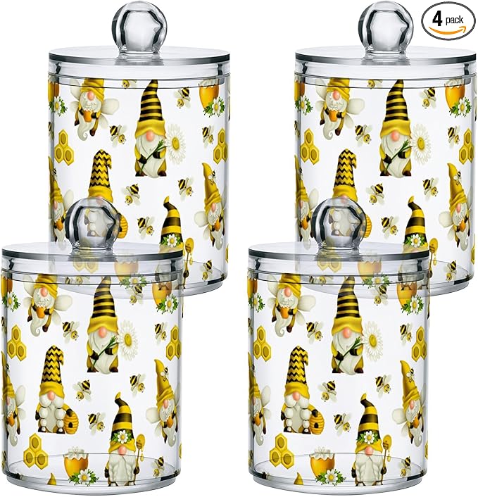 Qtip Holder Dispenser 4 Pack Gnome Bees Flying Dwarf Daisy Apothecary Jars by Gredecor