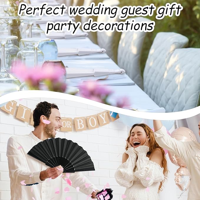Wenqik 80 Pcs Wedding Folding Hand Fans Bulk Silk Fabric Chinese Handheld - Image 5
