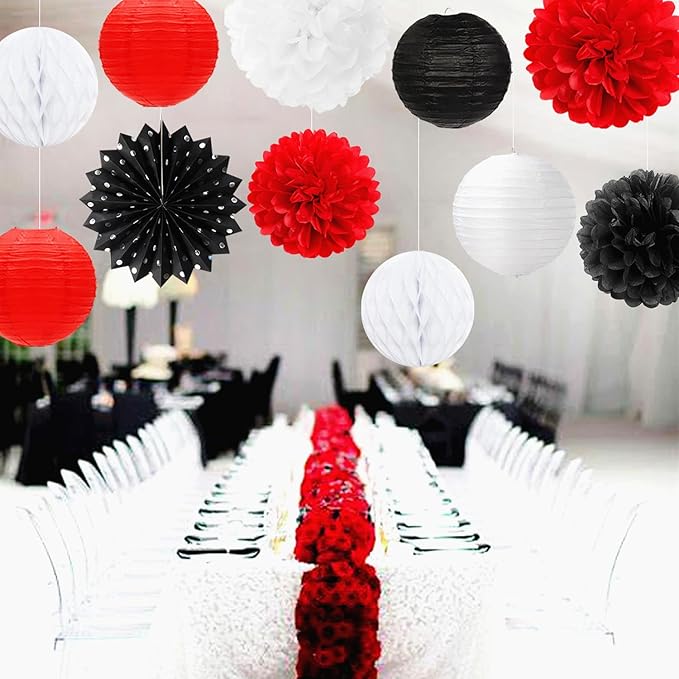 Black White-Red Party-Decorations Streamers Lanterns - Image 7