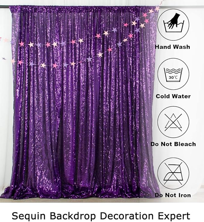 ShinyBeauty Purple Sequin-Backdrop-Curtain 2Panels 5FTx10FT Glitter Wedding - Image 6