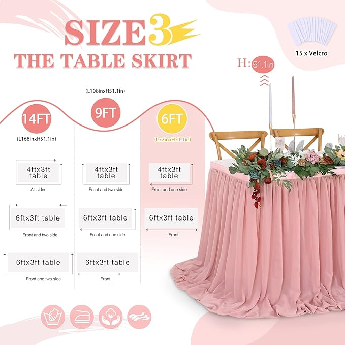 Dusty Rose 6ft Table Skirt for Rectangle Tables or Round Tables Sheer - Image 6