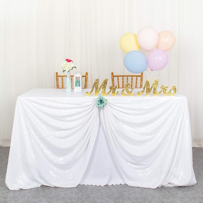 ShinyBeauty Square Tablecloth 72x72-Inch Sequin Tablecloth Overlay White Table by ShinyBeauty