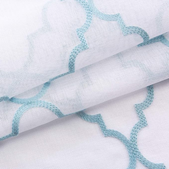 Sheer Curtains Blue 45 Inches Embroidered Moroccan Design, Rod Pocket Voile - Image 5