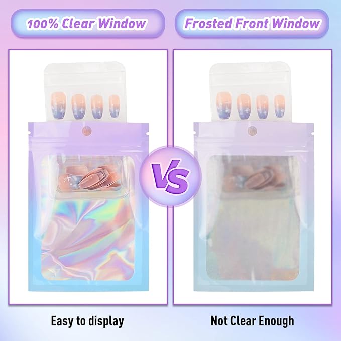 Funfery 100 Pack Gradient Holographic Bags, 2.7×3.9In Mylar Resealable Bags - Image 3