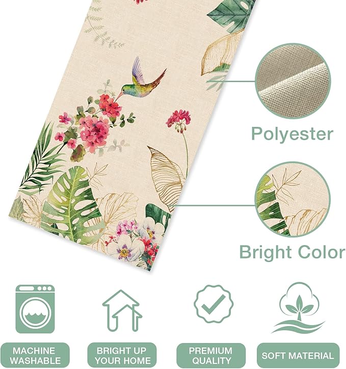 Seliem Summer Tropical Hummingbird Palm Leaf Greenery Table Runner, Spring - Image 3