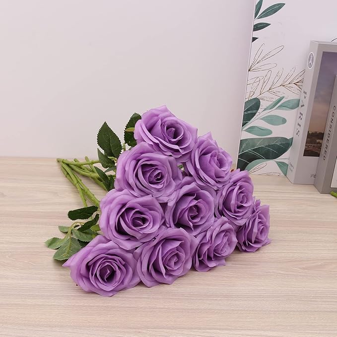 Artificial Rose 10pcs Open Flower Bouquet Faux Rose Stems - Image 2