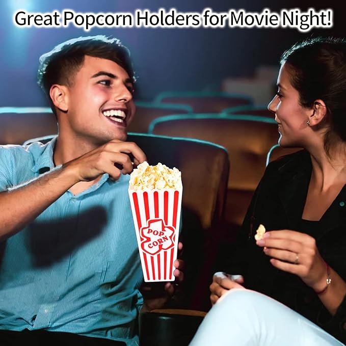 Plastic Popcorn Containers Red & White Striped Retro Style Reusable Popcorn - Image 6