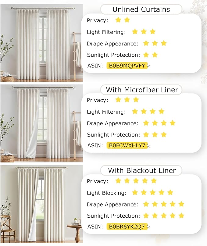 Vision Home Natural Pinch Pleated Semi Sheer Curtains Textured Linen Blended - Image 6