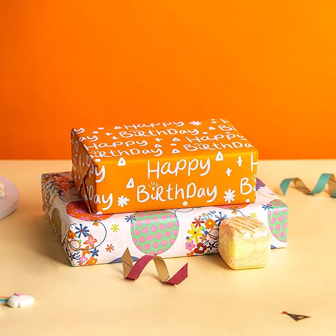LeZakaa Reversible Birthday Wrapping Paper Roll - Image 3