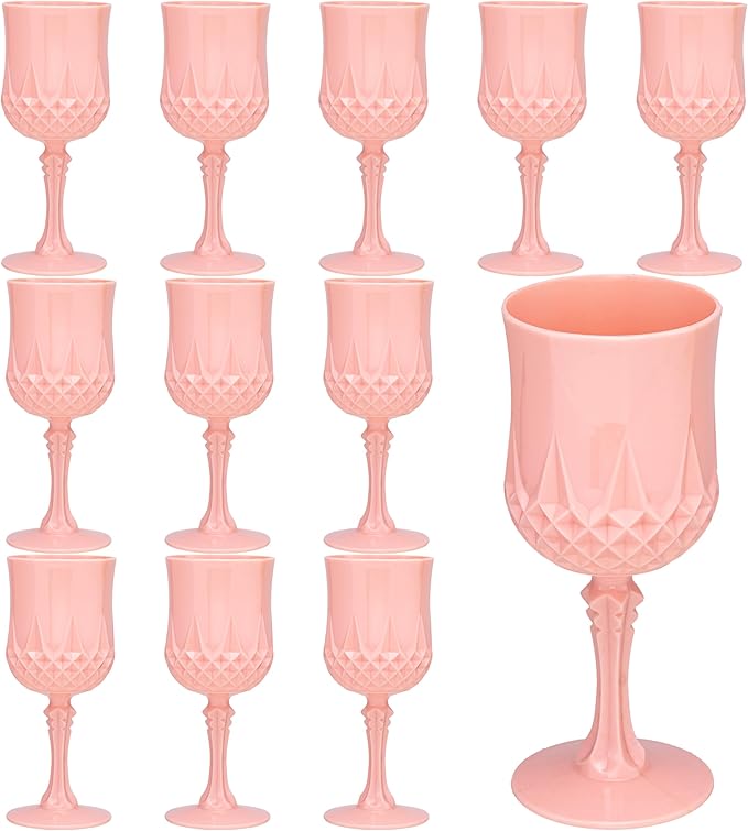 Plastic Vintage Wine Glasses 7OZ Plastic Goblets Vintage Drinking Glasses 12PCS by JLYLOL