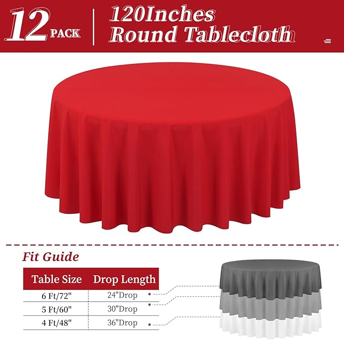 12 Pack Round Tablecloths 120 Inch, Stain and Wrinkle Resistant Washable Fabric - Image 2