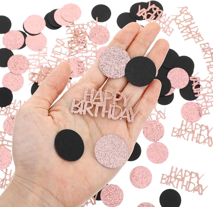 100Pcs Rose Gold and Black Happy Birthday Glitter Confetti, Polka Dot pink - Image 3