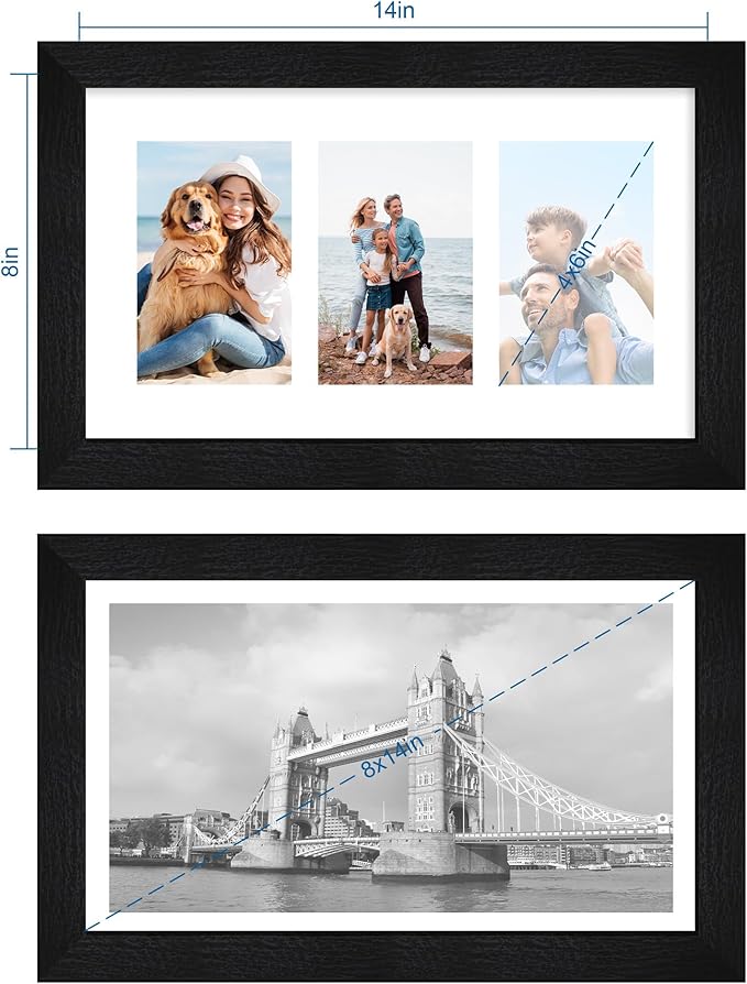 8x14 Picture Frame Set of 2, Rustic Black Wood Frame - Image 2