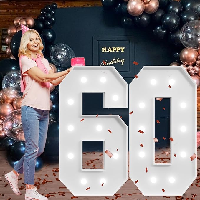 Marquee Numbers Large 60th-Birthday Decorations: 4ft Light Up Number Party - Image 6