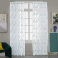 Embroidered Sheer Curtains Blue 95 Inches Vintage Floral, Window Treatments Rod by MYSTIC-HOME