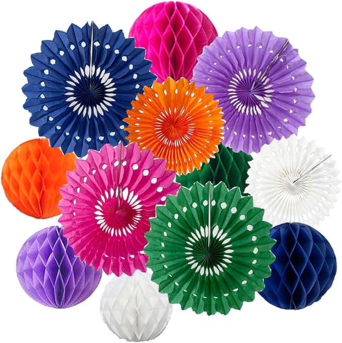 12pcs 6’’ 8’’ Honeycomb Balls Tissue Paper Fans Party Honeycomb Ball Fans Wall by Yangeey