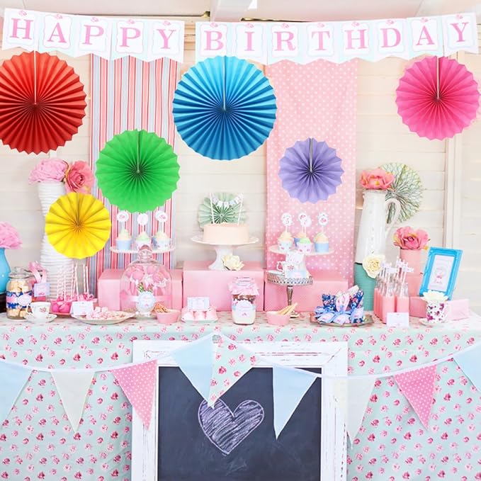 Colorful Hanging Paper Fans Decoration Round Pattern Paper Garlands Set - Image 2