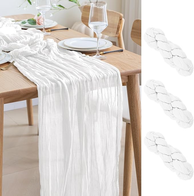 Asee'm 3pcs Cheesecloth Table Runner 120 Inches Long Ivory Boho Gauze Cheese by Aseem