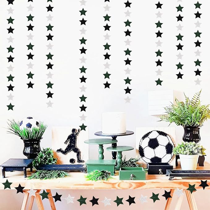 Black Green-Silver Party-Decorations Garland - 62ft Twinkle Little Star Soccer - Image 5