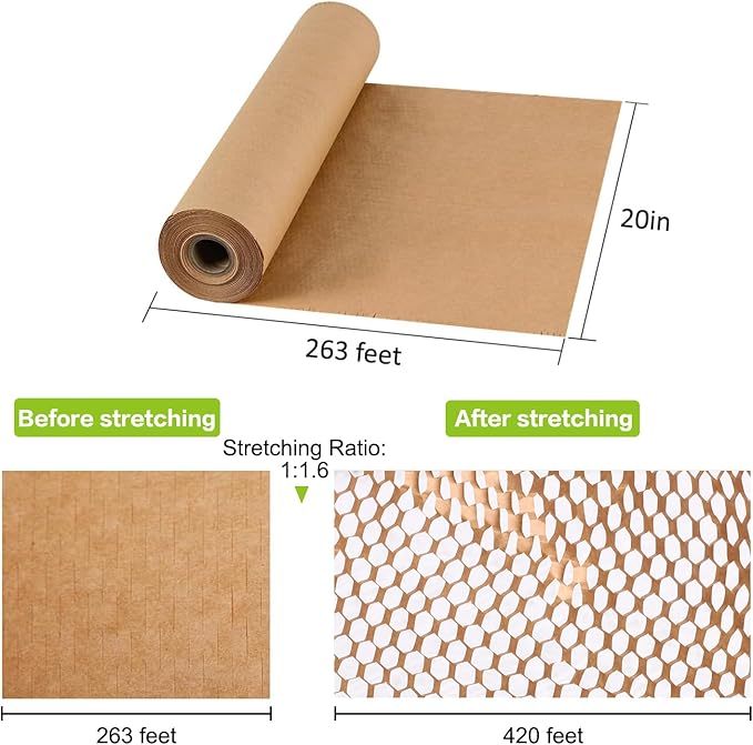 Honeycomb Packing Paper 20" x 420' Recyclable Cushion Packing Paper Expanding - Image 2