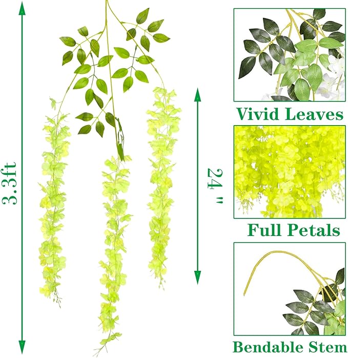 24 Pack Artificial Fake Wisteria Vine Ratta Hanging Garland Silk Flowers String - Image 2