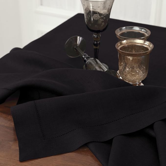Solino Home Black Linen Tablecloth 60 x 144 Inch - Image 3