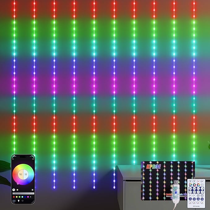 KPORE Smart Fairy Curtain Lights – 300 LED Color-Changing String by KPROE