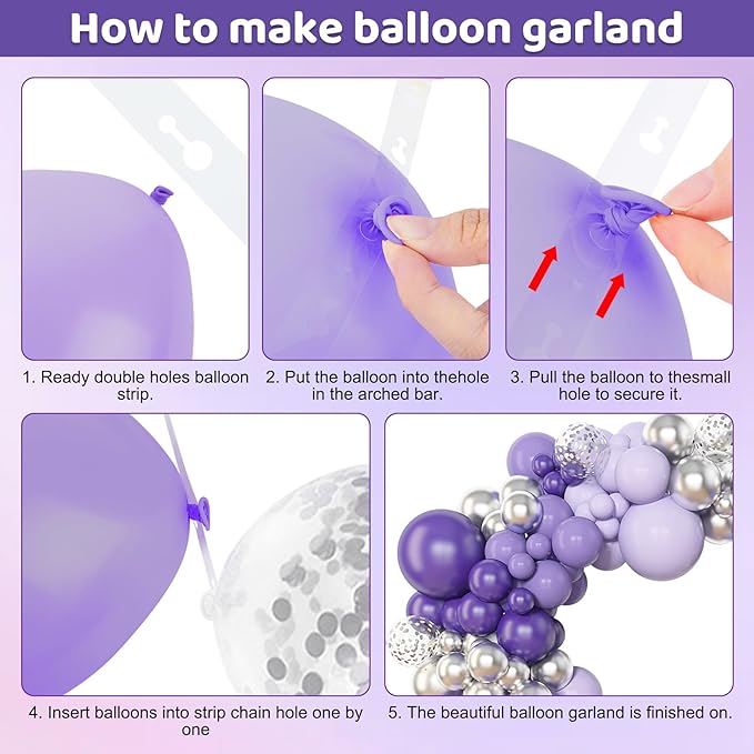 Amandir 153pcs Purple Balloon Garland Arch Kit, Different Sizes 18 12 10 5 inch - Image 3
