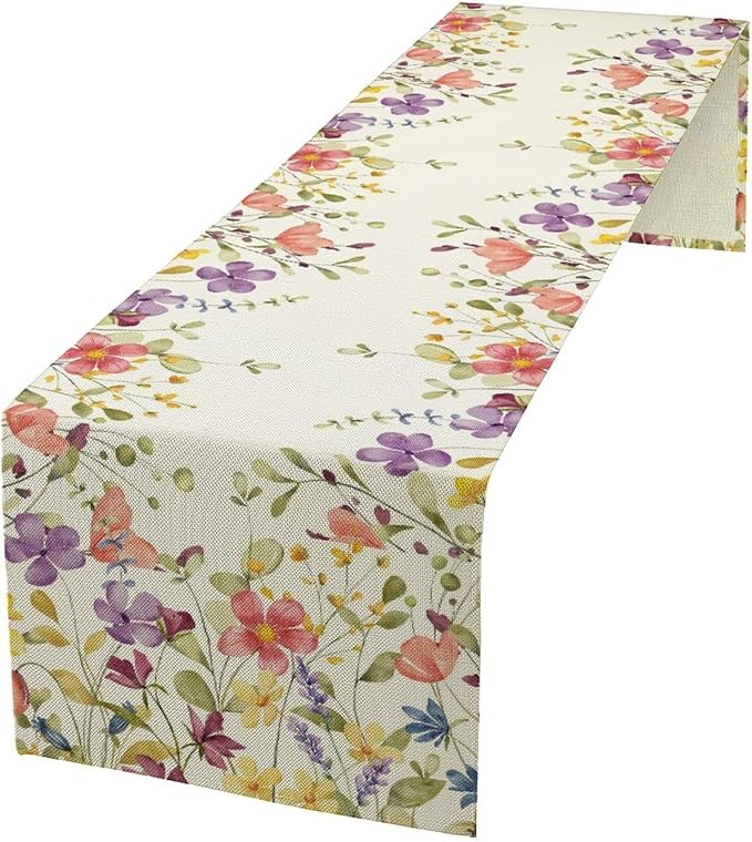 Floral Table Runner, Flowers Plant Print Spring Table Runner by Unknown