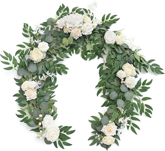 Ling's Moment Flower Garland - 6FT Eucalyptus & Rose - Sweetheart Table Decor by LingsMoment