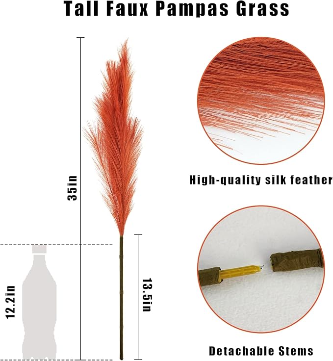 8pcs Orange Pampas Grass Tall - Image 3