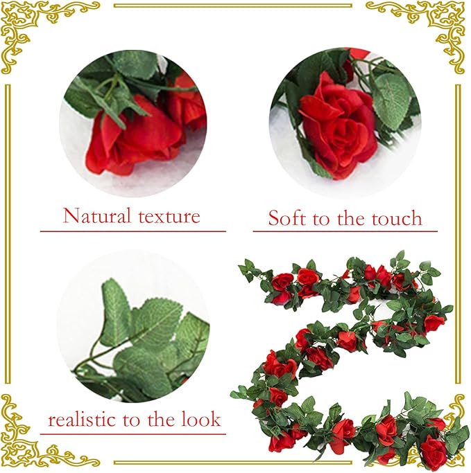 4 Pack Artificial Rose Vine Garland Fake Roses Flowers Plants Vines Hanging - Image 4