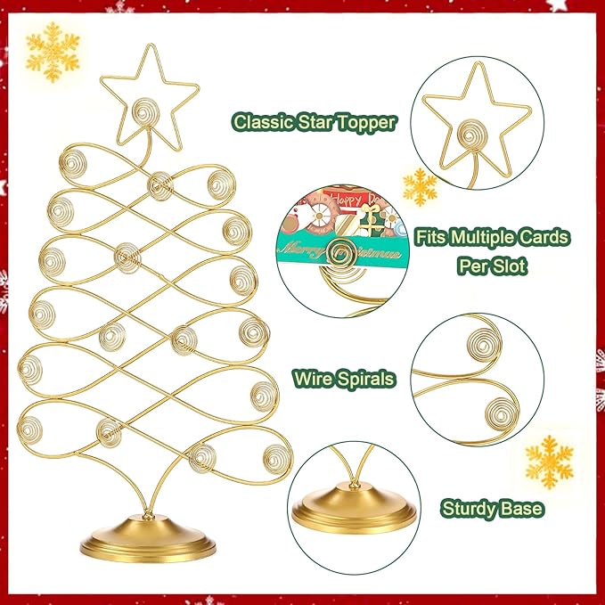 Christmas Tree Card Holder Tabletop, 18 Inch Gold Tree Holiday Card Display - Image 5